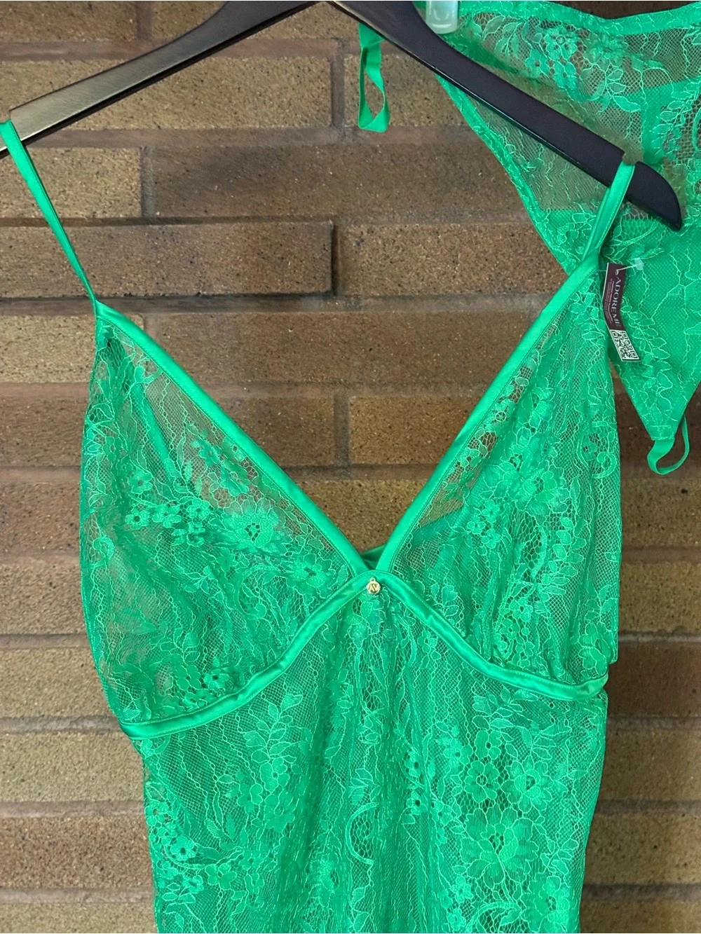 Adore Me Emerald Green Lace Chemise with Matching Thong NWT